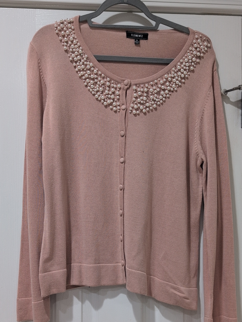Elementz Dusty Rose Pearl-Trim Knit Cardigan NWT